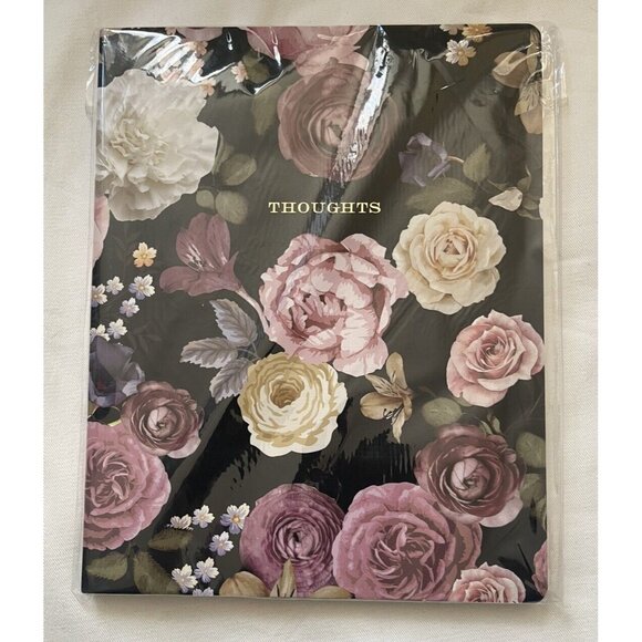 GEORGE STANLEY JOURNAL NOTEBOOK BLACK CABBAGE  ROSES SOFT COVER 96 SHEETS Ruled - Picture 1 of 2
